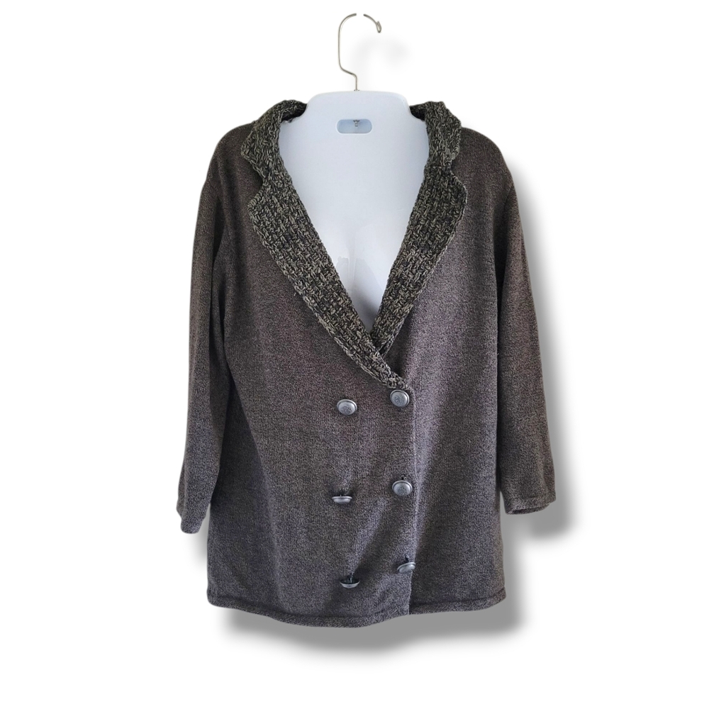 Dream Out Loud | Double-Breasted Gray 3/4 Sleeve Knit Sweater Jacket (SIZE L)